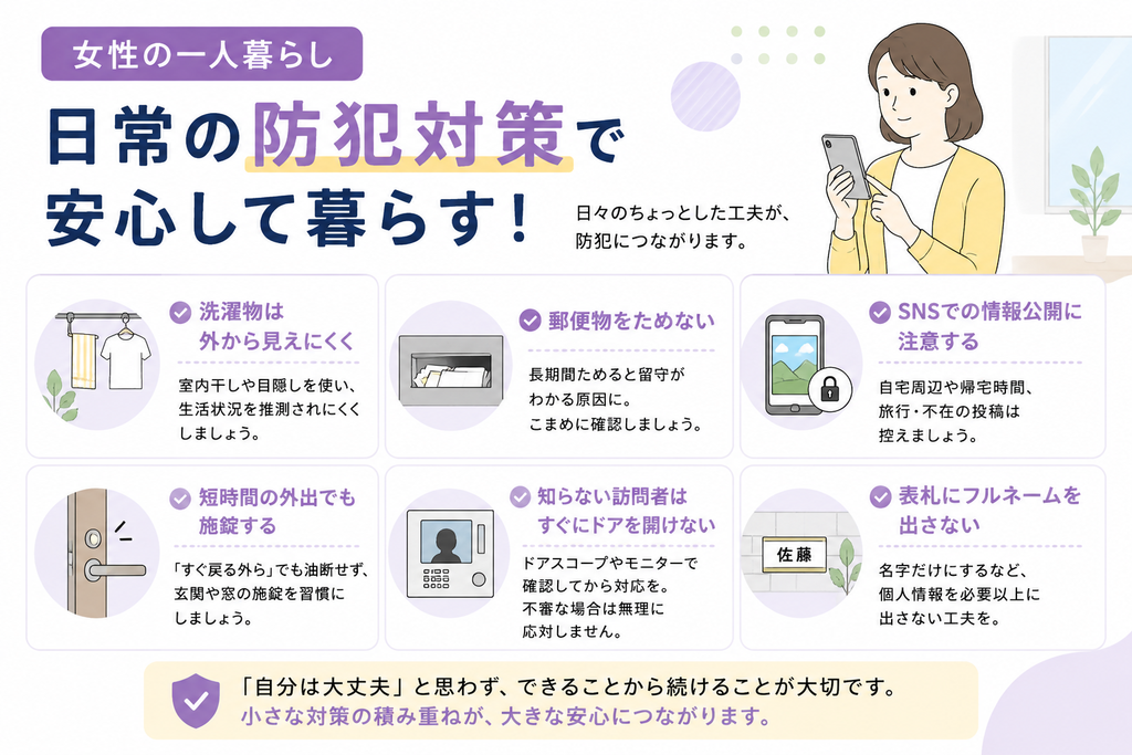 女性の一人暮らしで注意したいこと｜物件選び・防犯対策を解説③