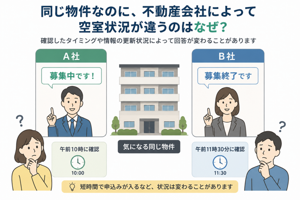A社では募集中/B社では募集終了