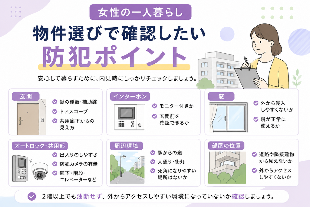 女性の一人暮らしで注意したいこと｜物件選び・防犯対策を解説①
