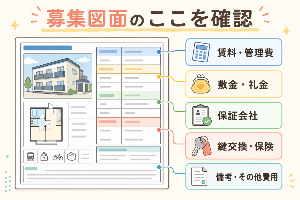 賃貸の初期費用を具体的に計算しよう、募集図面のここを確認