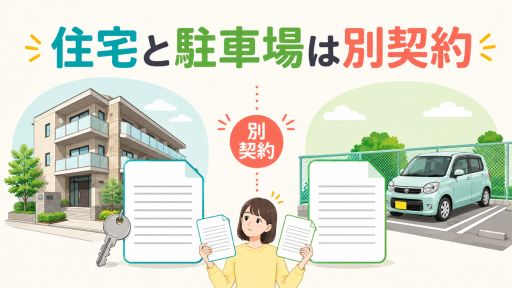 賃貸住宅と敷地外駐車場が別契約であることを示すイラスト