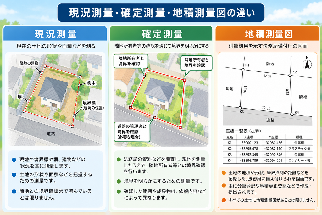 現況測量・確定測量・地積測量図の違い